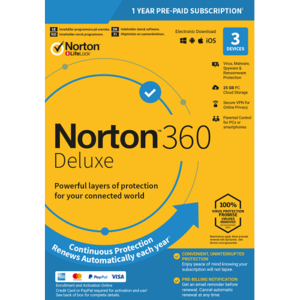 Norton 360 Deluxe – 1-Year / 3-Device – USA/Canada